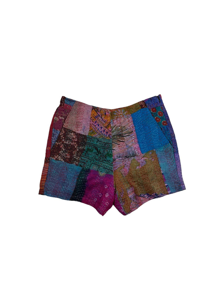 Patch silk kantha short cross pocket zip