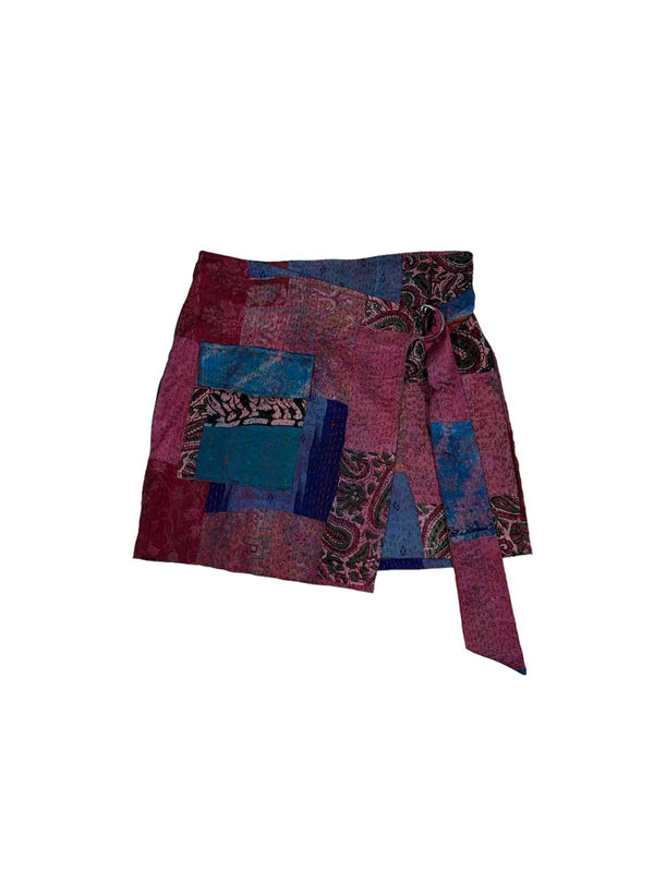 Patch silk kantha wrap around skirt